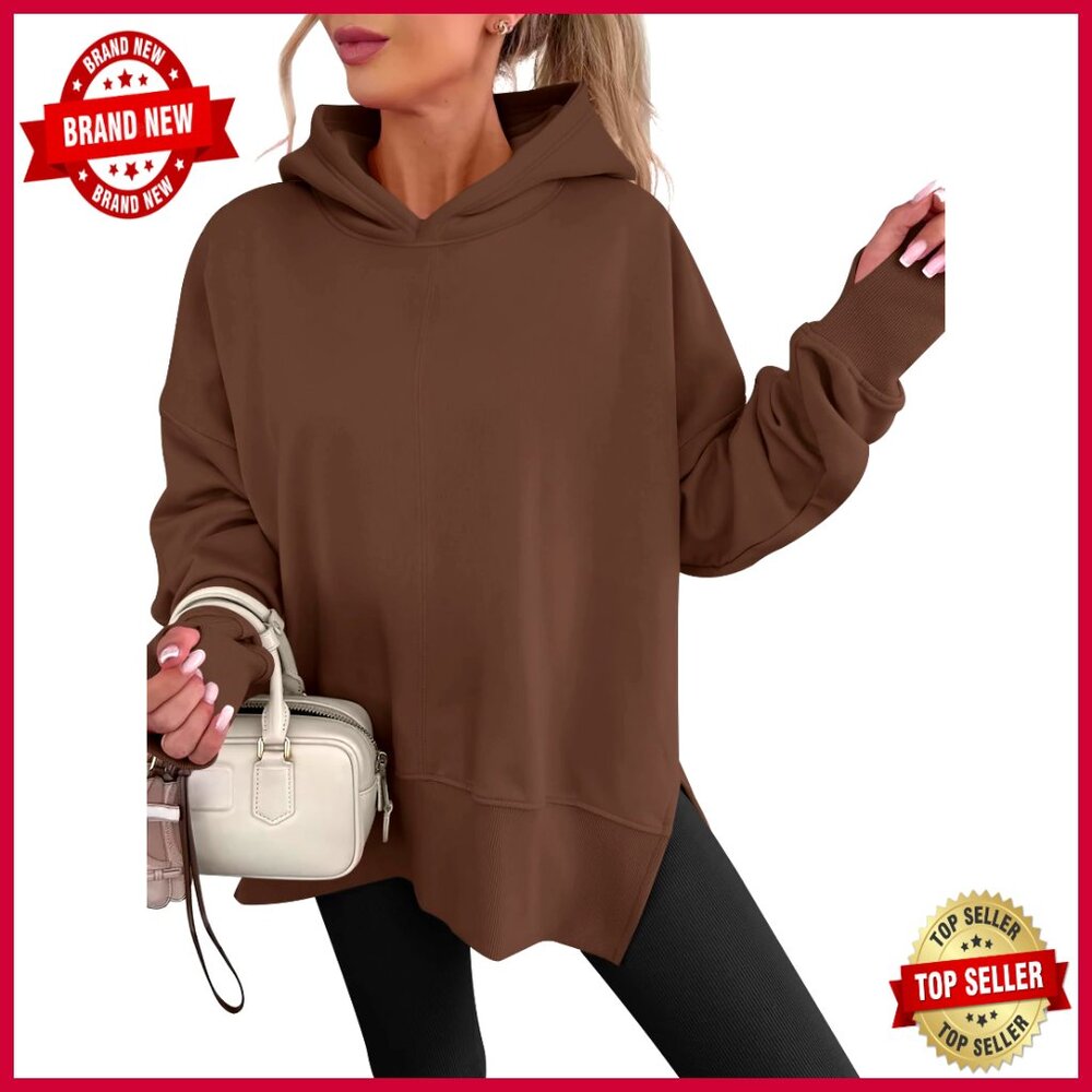 Oversized Fleece Hoodie With Side Slits And Thumbhole Cuffs
